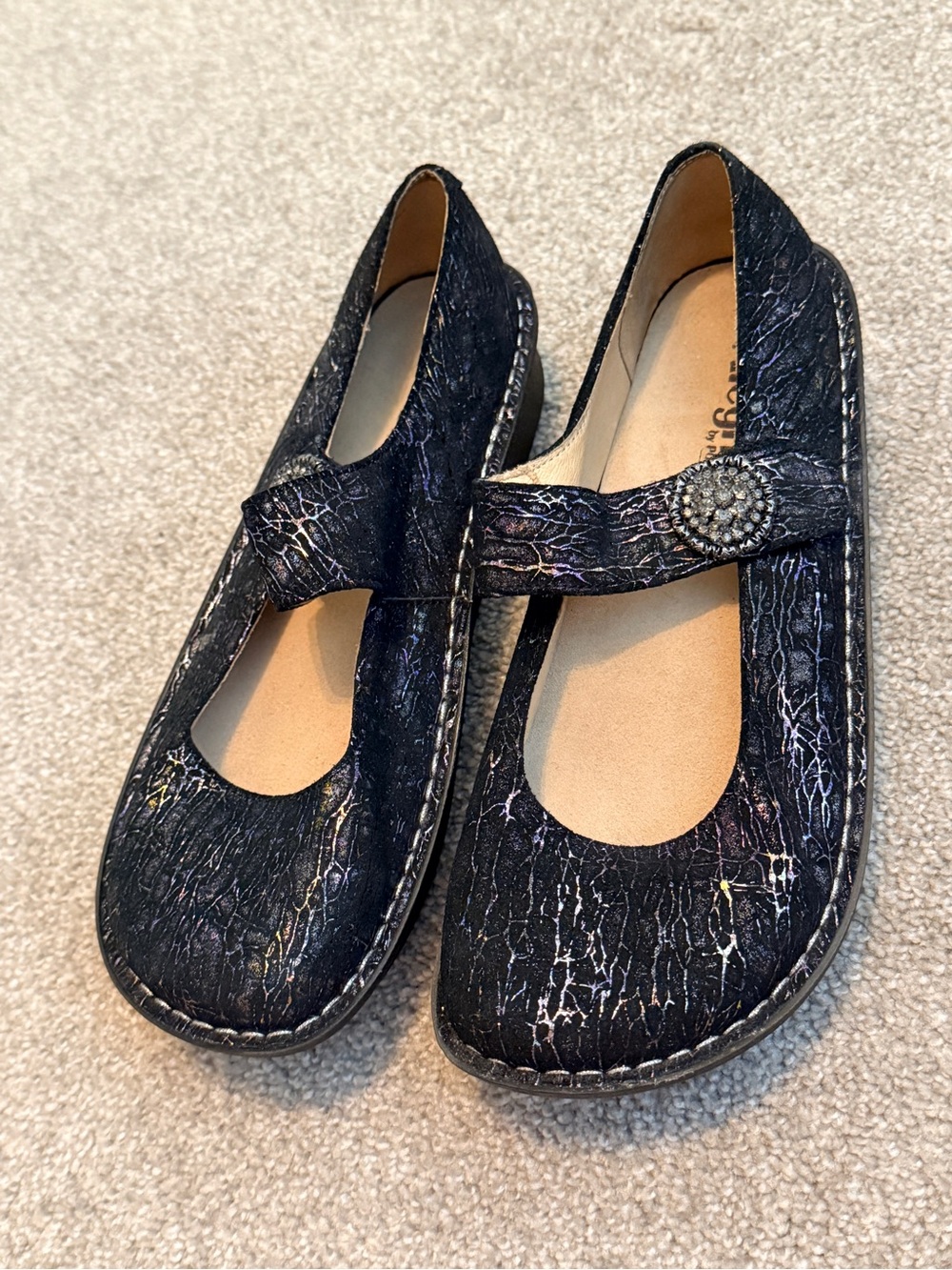 Alegria Paloma PAL-538 Black Metallic Holographic Mary Jane Shoes 40 US 9.5-10